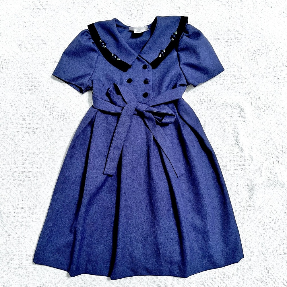Blue Bonnie Jean Kids Size 6 Tweed Holiday Dress With Bow And Velvet Details